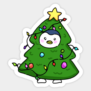 Penguin wearing a Christmas tree costume Sticker